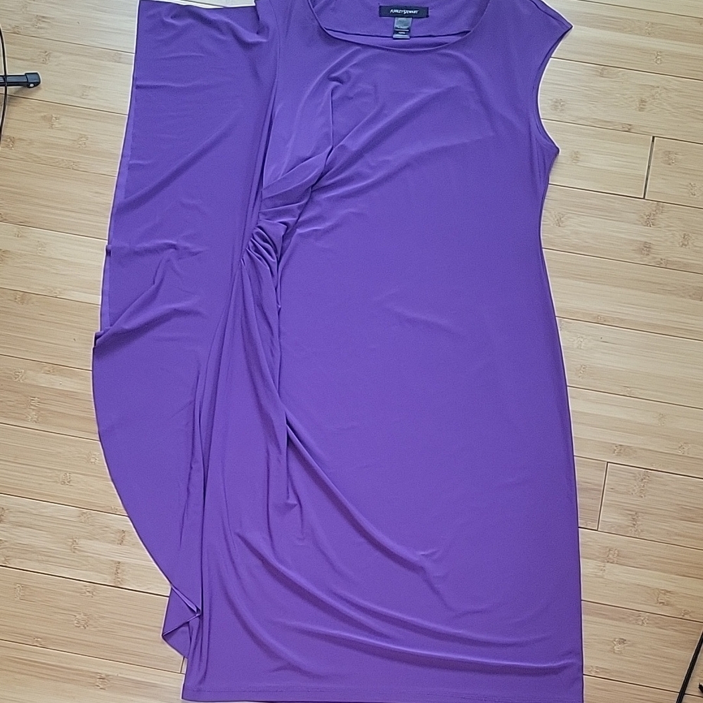 Ashley Stewart purple sheath dress knee-length ruched